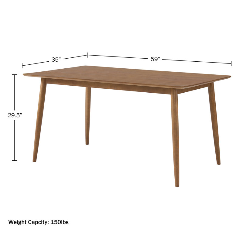 Calais 59 Inch Mid Century Modern Dining Table for 4 - Rectangular Solid Wood Table with Minimalist Design - Mid Century Modern Furniture for Dining Room or Kitchen (Pecan Finish)