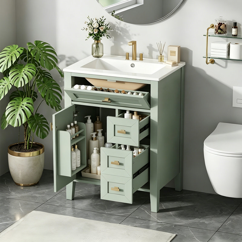 Meuble-lavabo 24 po avec lavabo, Vert clair