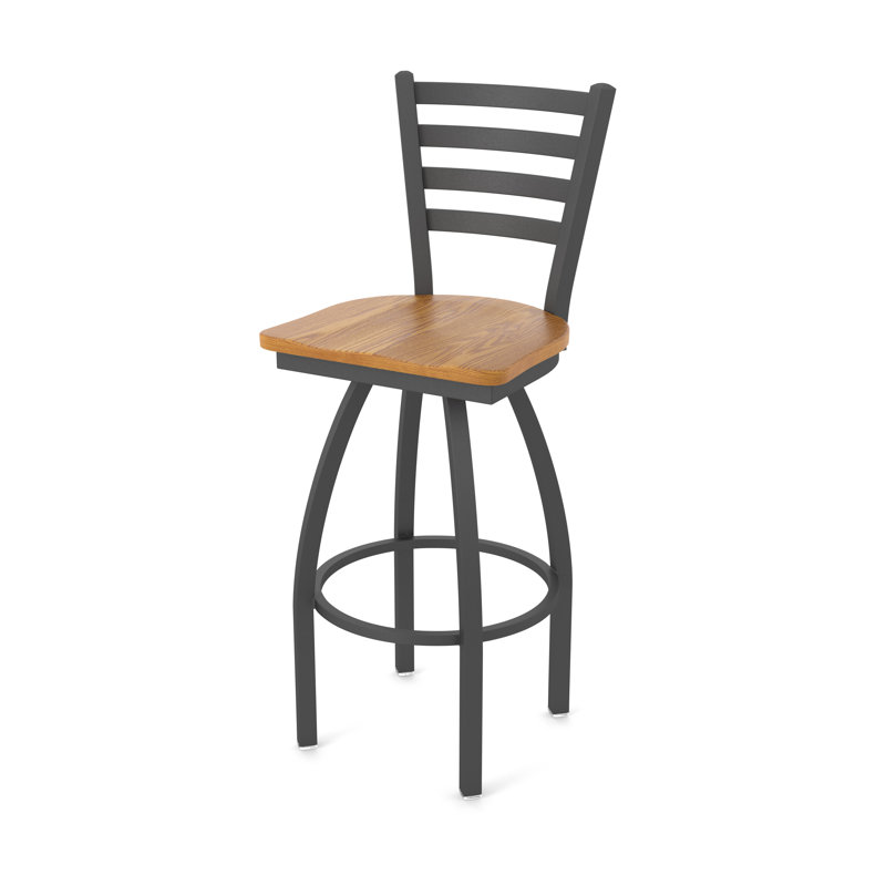Tabouret pivotant Jackie, Bois - Chêne moyen, Étain, Tabouret de bar (assise de 30 po de hauteur)