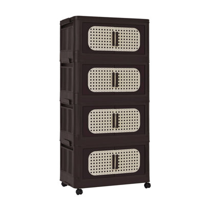 Retro Brown, armoire de rangement pliante latérale de 20 po de large, 4 niveaux, 19,69 po x 11,81 po x 40,55 po, bacs de rangement pliables avec porte magnétique, armoire de rangement en plastique avec roues