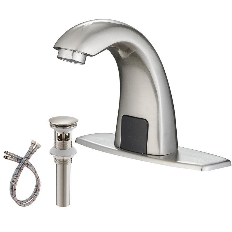 Robinet de salle de bain à trou unique sans contact avec bonde, Nickel brossé