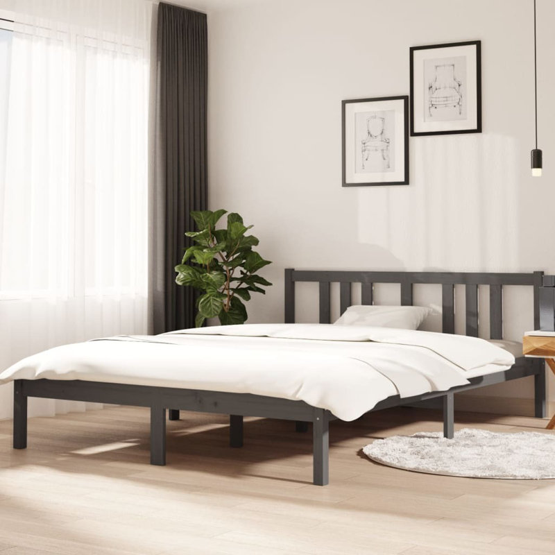 Bed Frame Solid Wood, grey, 140 x 200cm