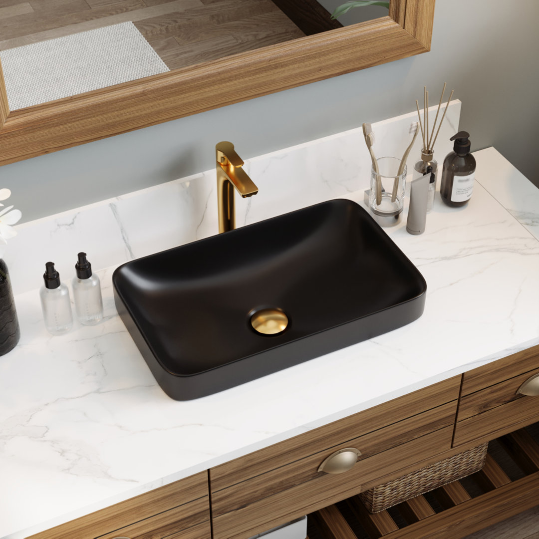DeerValley Ally 19'' x 12'' Drop-In Bathroom Sink Semi-Recessed Vessel Sink Rectangular Above Counter Basin DeerValley Sink 