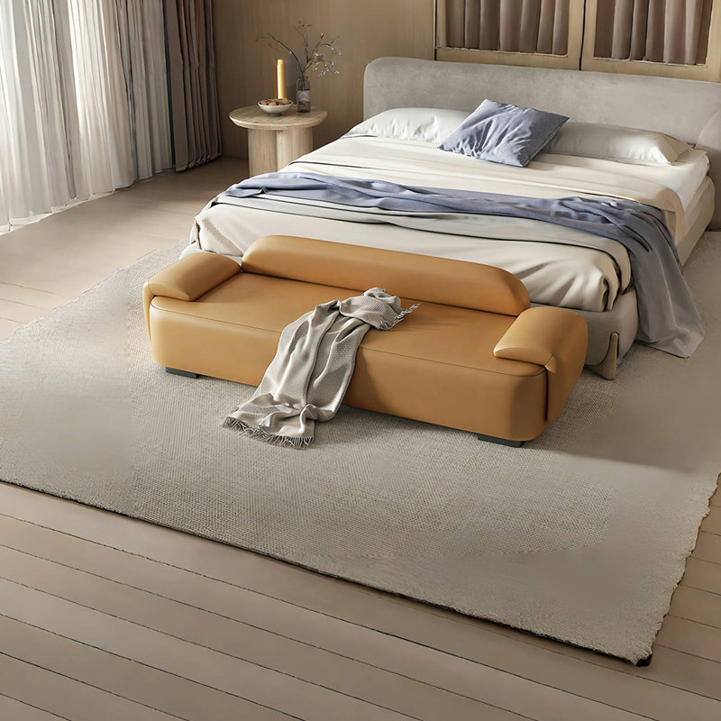 Banc rembourré en cuir Nayvia, Orange, H 22,44 po x l 70,86 po x P 19,68 po