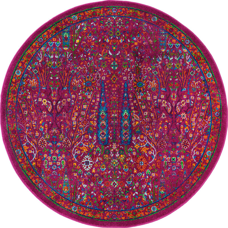 Tapis rond rose en polypropylène tissé à la machine Kleinschmidt, Rond 5 pi 3 po