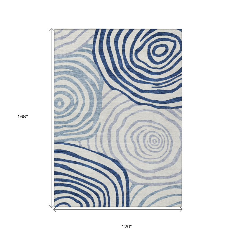 Tapis intérieur lavable abstrait 10 pi x 14 pi ivoire et bleu marine
