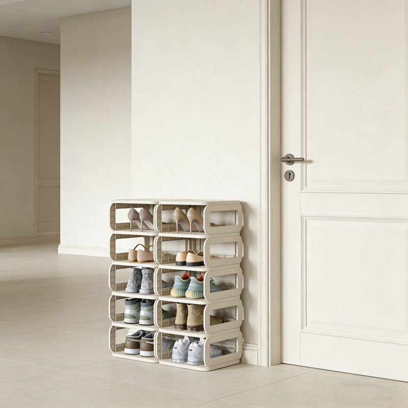 Range-chaussures modulaire étroit - Organisateur de vestibule empilable pour petits espaces, Beige