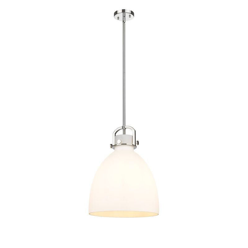 Badillo 1 Light Stem Hung Pendant, 18.25" H x 14" W x 14" D, Matte White, Polished Nickel
