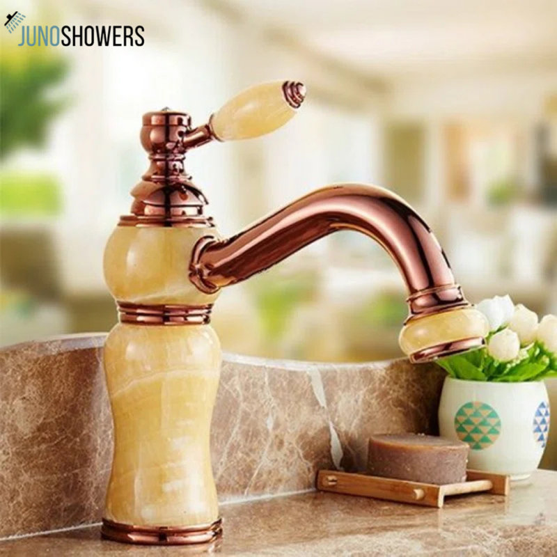 Michigan Houston Marble Deck-Mount Single Handle Gold Bathroom Faucet – Elegant Single-Hole Design