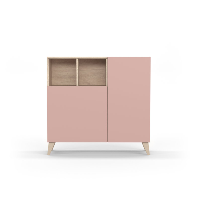 12 Pair Shoe Storage Cabinet, Light Oak/Pink