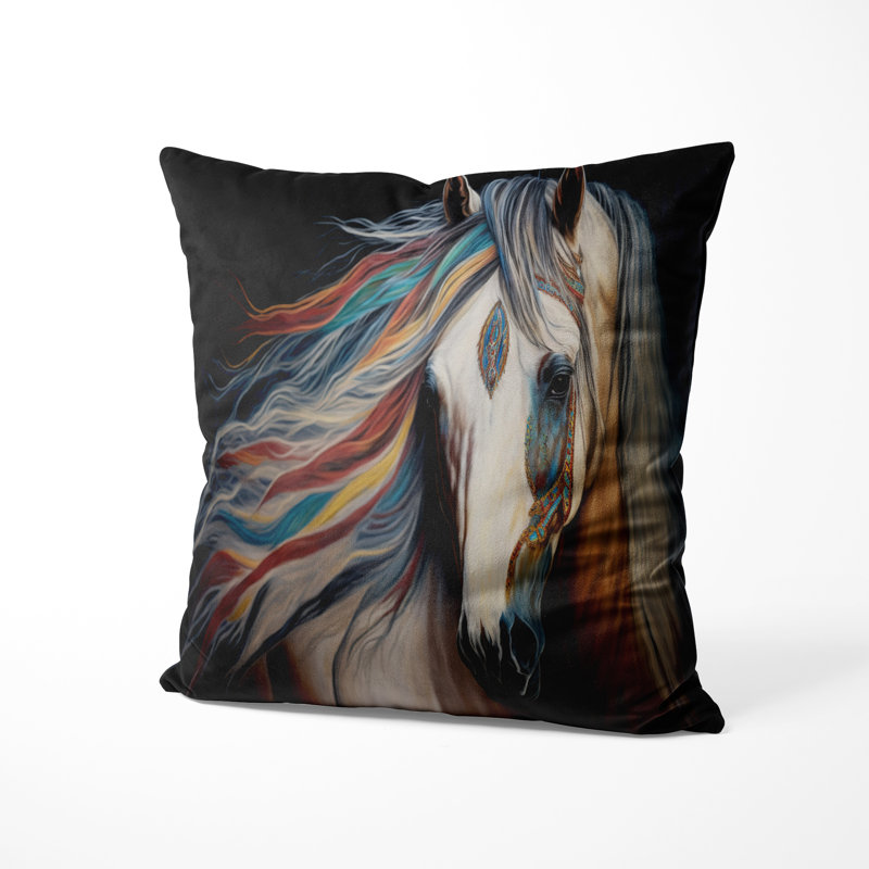 Coussin décoratif pour animaux - Cheval indien à crinière colorée | Coussin imprimé, H 18 po x l 18 po
