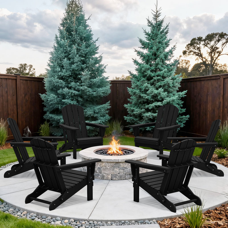 Clitheroe Foldable HDPE Adirondack Chair, Black