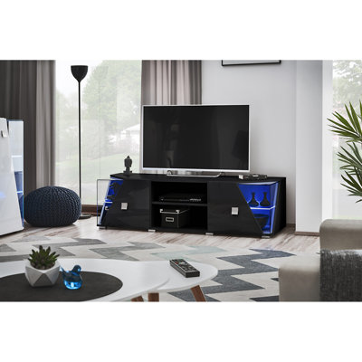 Balqees Modern TV Stand with 16-Color LED Lighting, High Gloss Finish