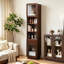 Grande armoire de rangement autoportante en noyer de 71 po avec portes et tiroir en verre trempé