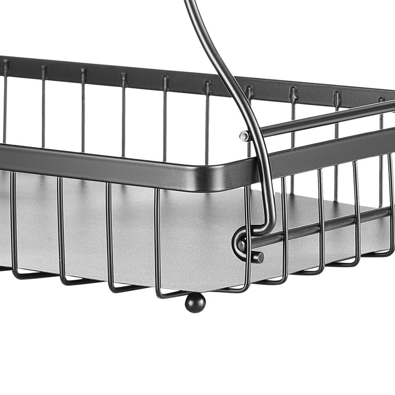 Kitchen Countertop 2 Tier Fruit Basket Stand With Banana Hanger, Large Capacity, Detachable Metal Basket, Rust - Mesh, Stable Load, Matt Black Bowl Storage, Double Layer Design, Stand, Material,