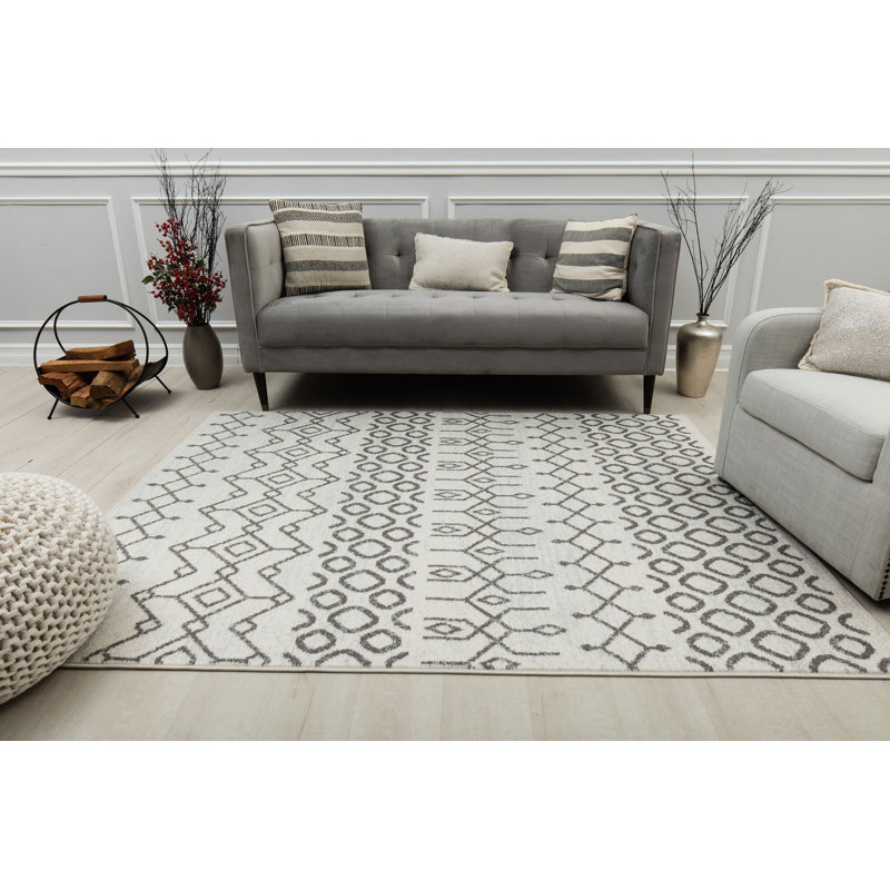 Tapis blanc tribal marocain clair Ildiko Kn40B 5 pi 0 po x 7 pi 0 po, Rectangle 8 pi 3 po x 10 pi