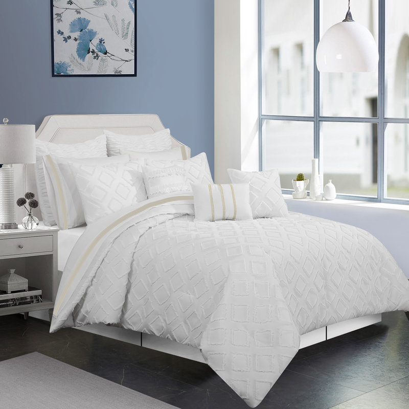Ensemble d'édredon en microfibre 7 pièces, Blanc, Édredon de grande taille et 6 pièces supplément