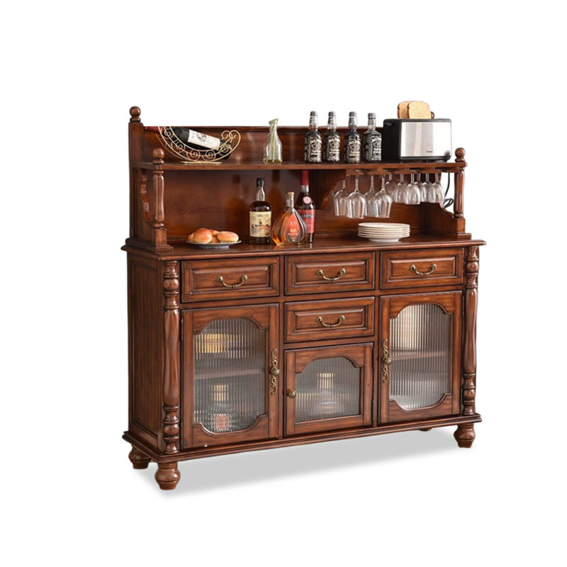 Buffet en bois massif brun noisette, H 55,51 po x l 62,99 po x P 15,35 po, Brun noyer