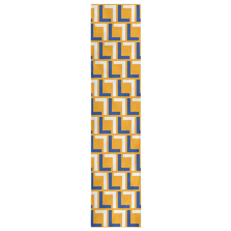 Geometric Table Runner, 72" x 16", Blue/White/Gold, Polyester
