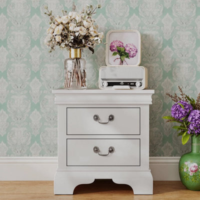 22" Classic Cherry Nightstand with Molded Details, 2 Spacious Drawers, Antique Scroll Pulls, Solid Wood & MDF Construction