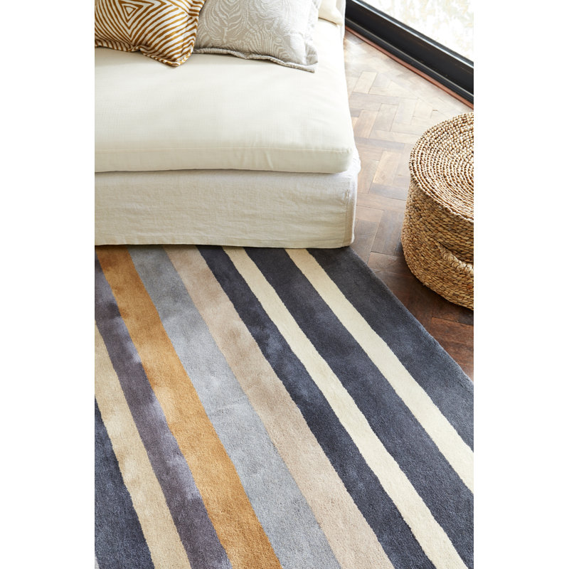 Striped Area Rug in Blue/Ivory/Gray, Rectangle 5'7" x 7'10"