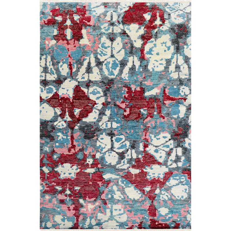 Tapis multicolore et rouge noué à la main de haute qualité, Rectangle 8 pi x 10 pi