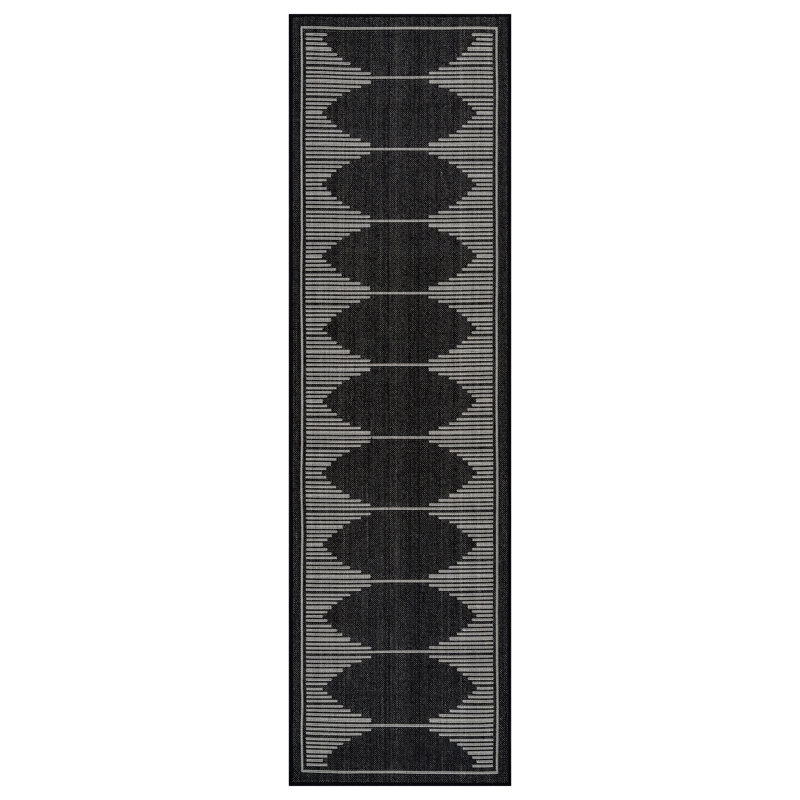 Geometric Black/Ivory Easy-Care Jute-Style Indoor/Outdoor Flat Woven Area Rug, Rectangle 7'10" x 10', Black