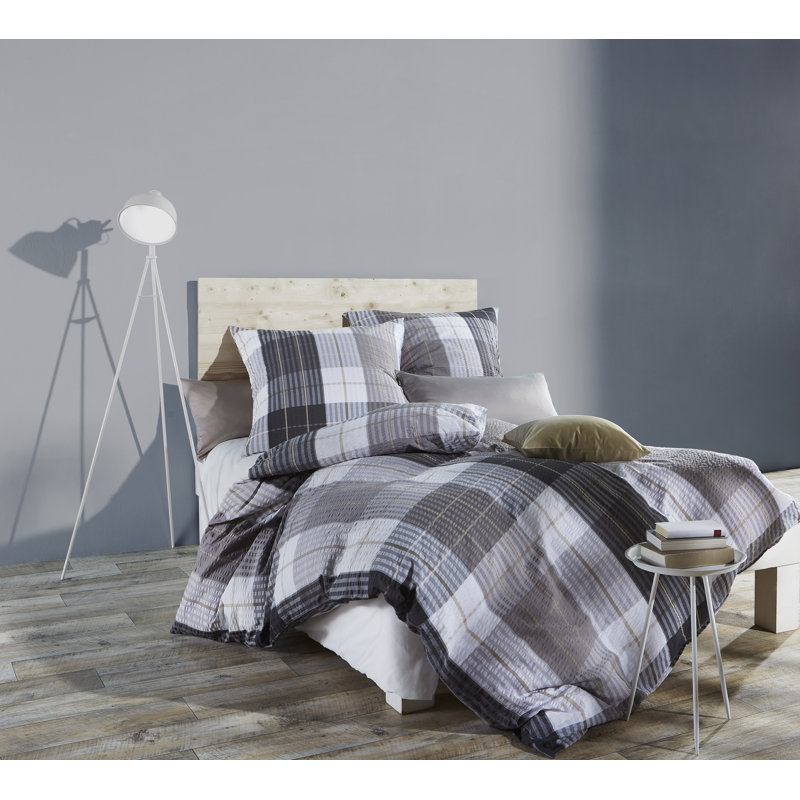 Cotton Chequered Duvet Cover Set with Pillow Shams, 155 x 220 cm + 80 x 80 cm