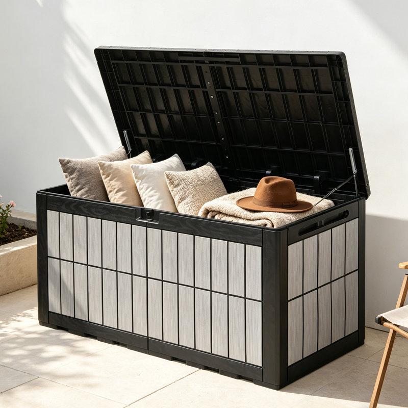 Boîte de rangement en résine Balconera, Noir/gris