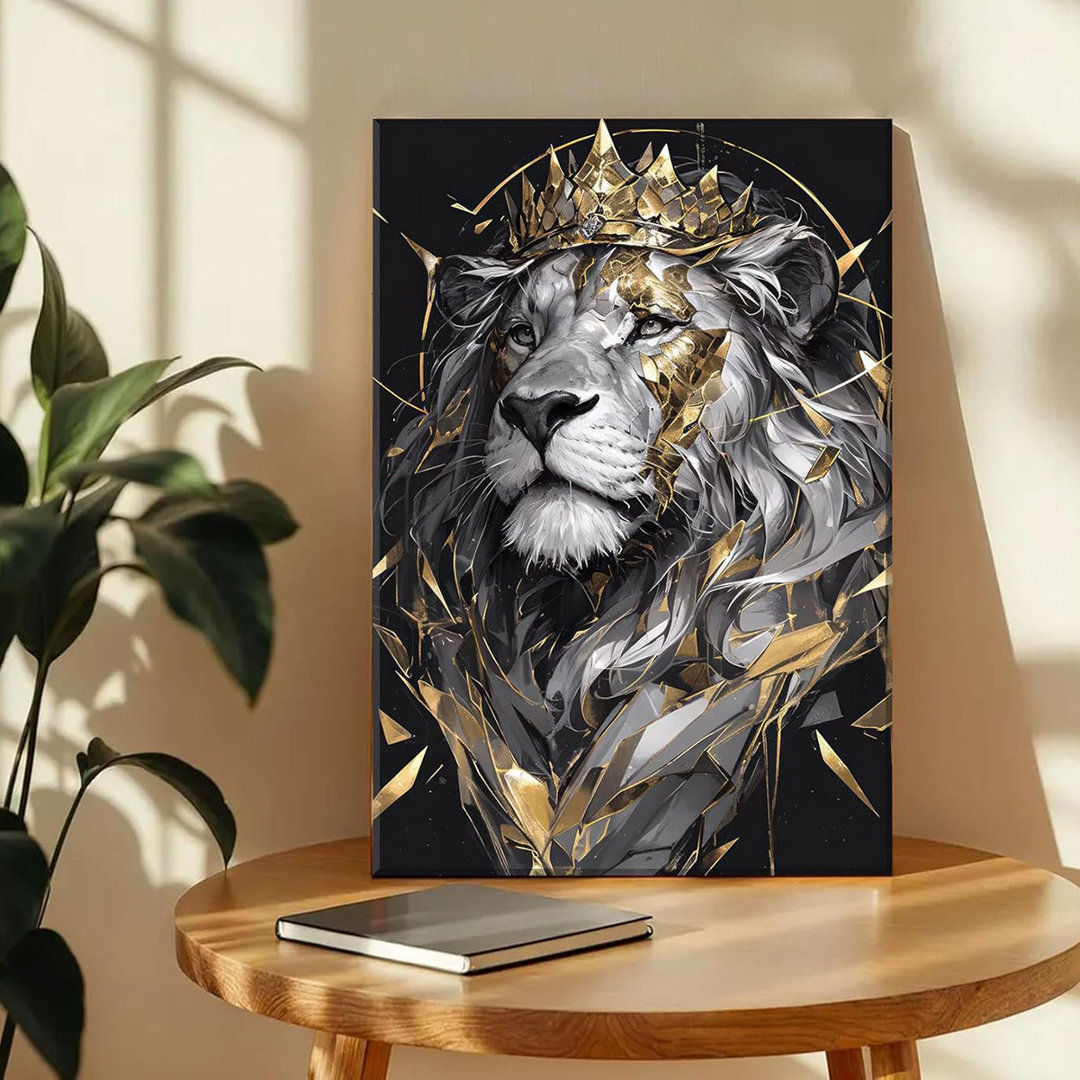 Lion King Canvas Wall Art Man's Cave Poster Prints Crown Lion Pictures Modern Abstract Black Gold Animal Painting Wall Decor For Living Room Men's Bed