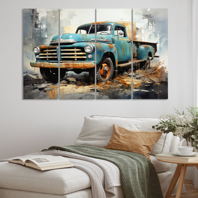 Camionnette rétro sur toile, reproduction de 4 pièces