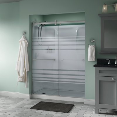 Trinsic 60" x 71" Semi-Frameless Contemporary Sliding Door with Transition Glass