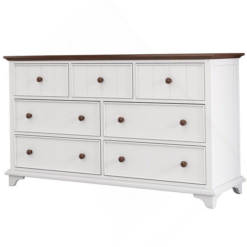 Wooden Captain White+Walnut Seven-Drawer Dresser For Bedroom Living Room Kids Room