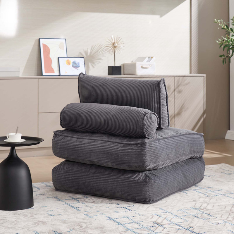2-In-1 Corduroy Bean Bag Floor Sofa Bed(Set Of 2), Gray