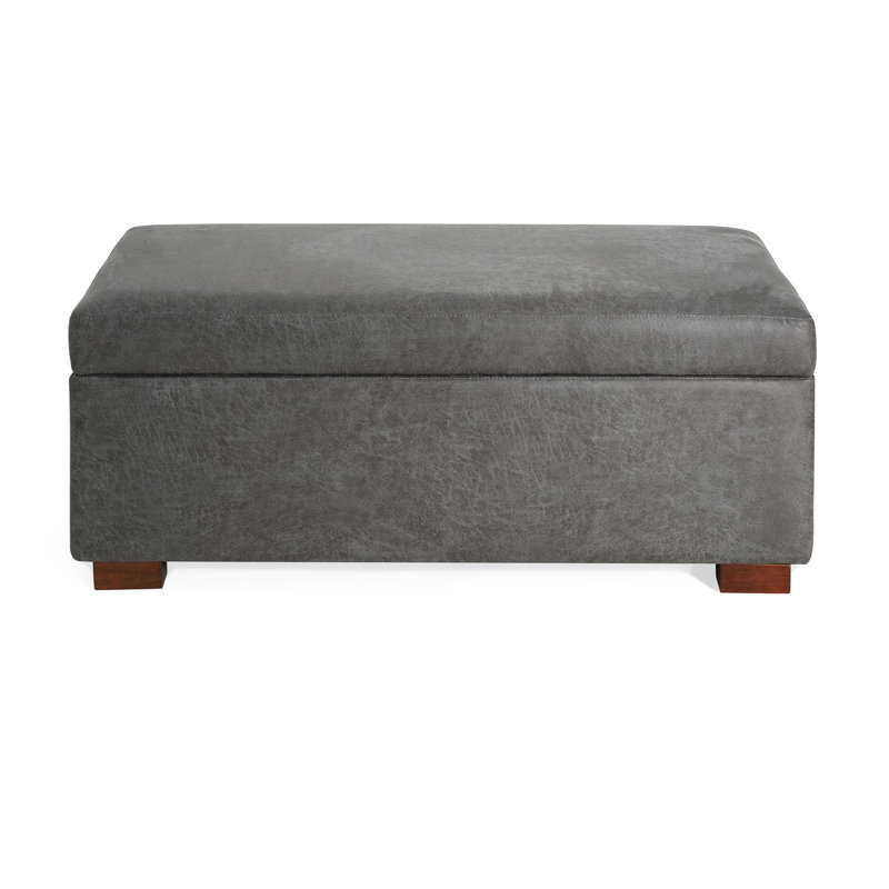 Kohen Rectangle Upholstered Storage Ottoman With Wooden Legs, Slate Microfiber/Microsuede