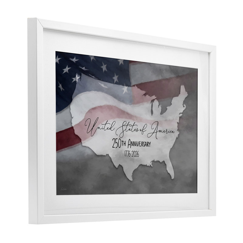Reproduction sous verre encadrée USA 250th Anniversary, conception par Lori Deiter, H 14 po x l 20 po, Blanc
