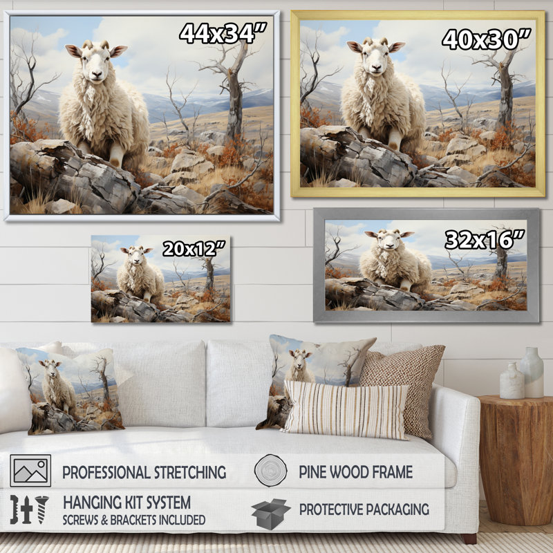 Sheep Serenade Of Silence I sur impression sur toile, H 30 po x l 40 po x P 1,5 po, Cadre photo noir