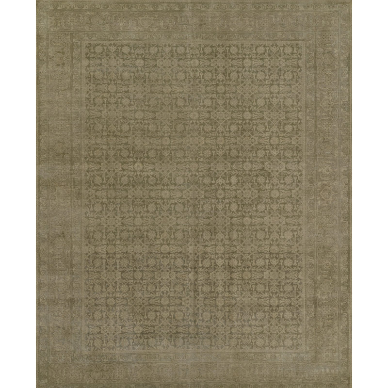 Hand Knotted Wool Oriental Area Rug in Dark Green, Rectangle 10' x 14'