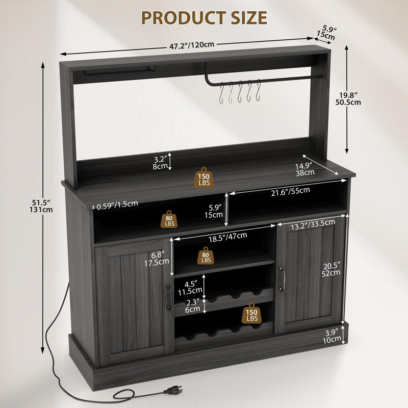 119.9cm Bar Cabinet, Grey
