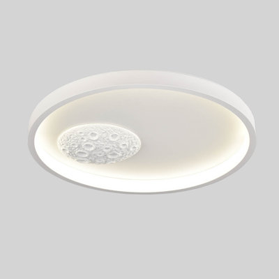 Modern LED Minimalist 12 Inch White Flush Mount Ceiling Light Fixture With Moon Surface Design, 4000K 18W Natural Light Lamp
