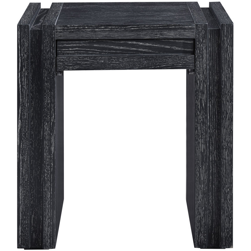 Table de bout en placage et en bois massif Stanton, Noir