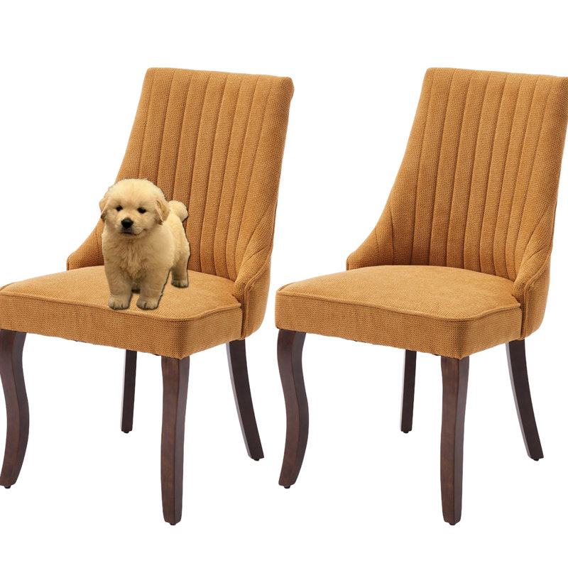 Modern Simplicity Linen Upholstered Dining Chairs Set of 2, Yellow