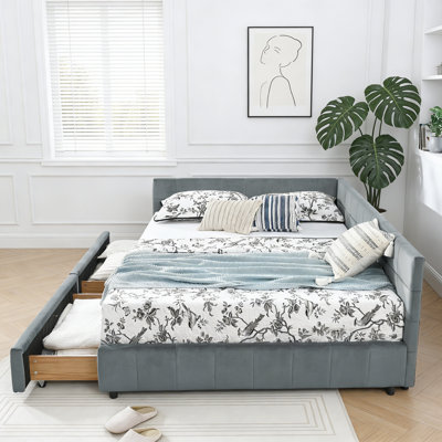 Queen Tufted Sofa Bed With Storage, Plush Backrest And Armrests by Mercer41