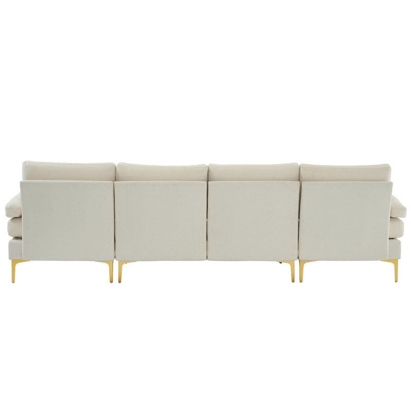 Upholstered Sectional Reversible, Beige Polyester Blend