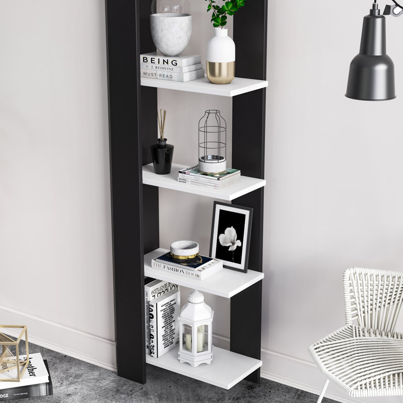 Trussell 160cm H x 45cm W Corner Bookcase, Black/White
