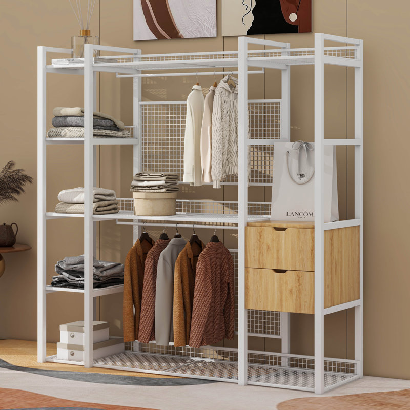 Armoire ouverte avec tiroirs et solution de rangement moderne pour chambre à coucher, Blanc