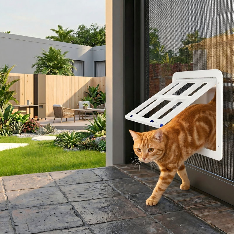 Petite porte de passage magnétique à fermeture automatique pour portes et fenêtres coulissantes, ouverture 8,3 x 10,3 po, verrouillable, facile à installer, blanc