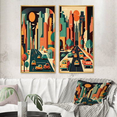 Fantasy Cityscape V - Wall Art Decor Set Of 2 - Cityscapes Print Art For Living Room Decor