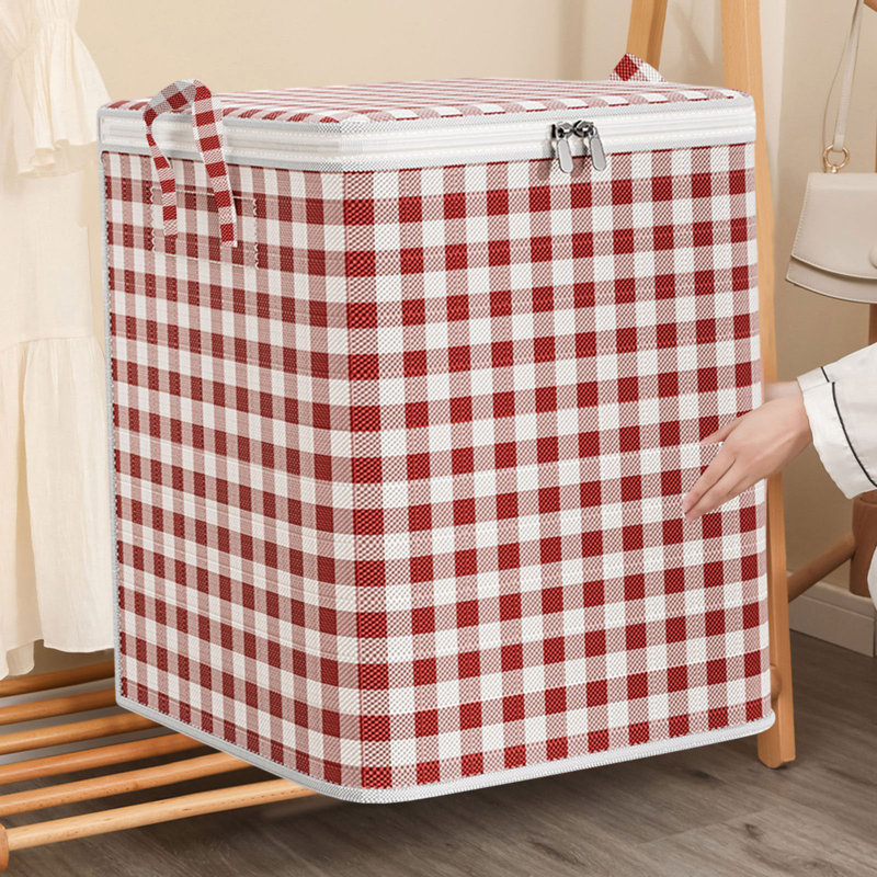  Double Zipper Storage Bins with Lids, Heavy Duty Closet Organizers and Storage, Foldable Clothes Storage Bags, Storage Containers for Blanket, Comforter, Pillow, Bedding (Red, M)
