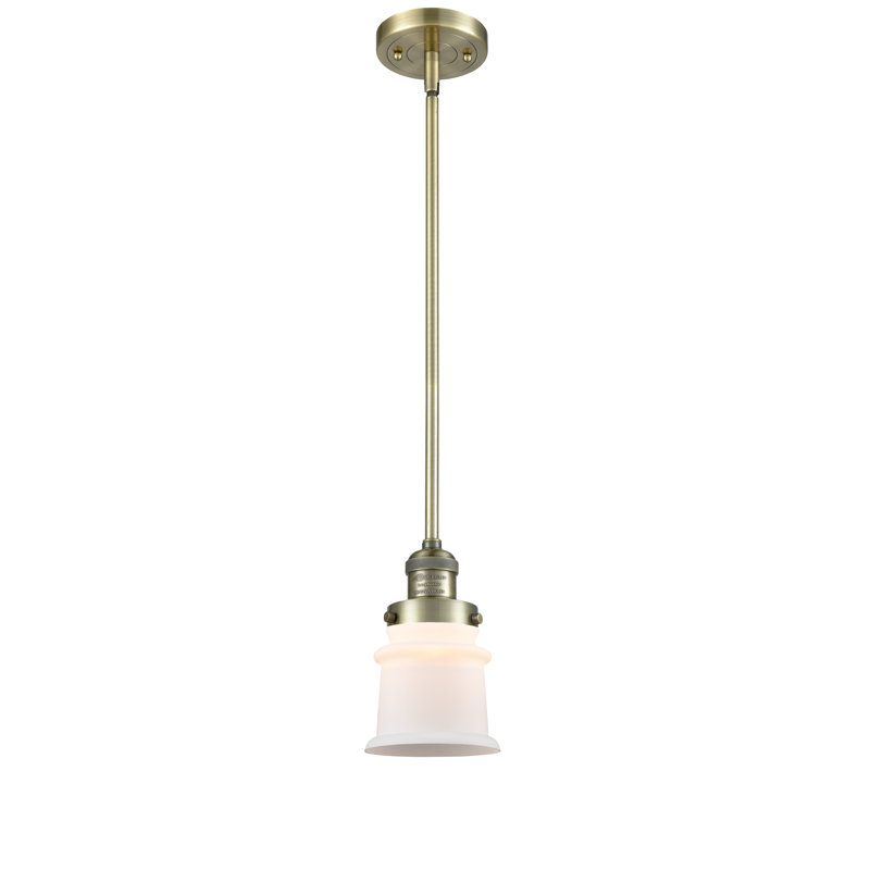 Luminaire suspendu en forme de cloche à 1 lumière Alexandira, Ampoule DEL 6 watts Vinage, Boîtier blanc mat, Laiton antique